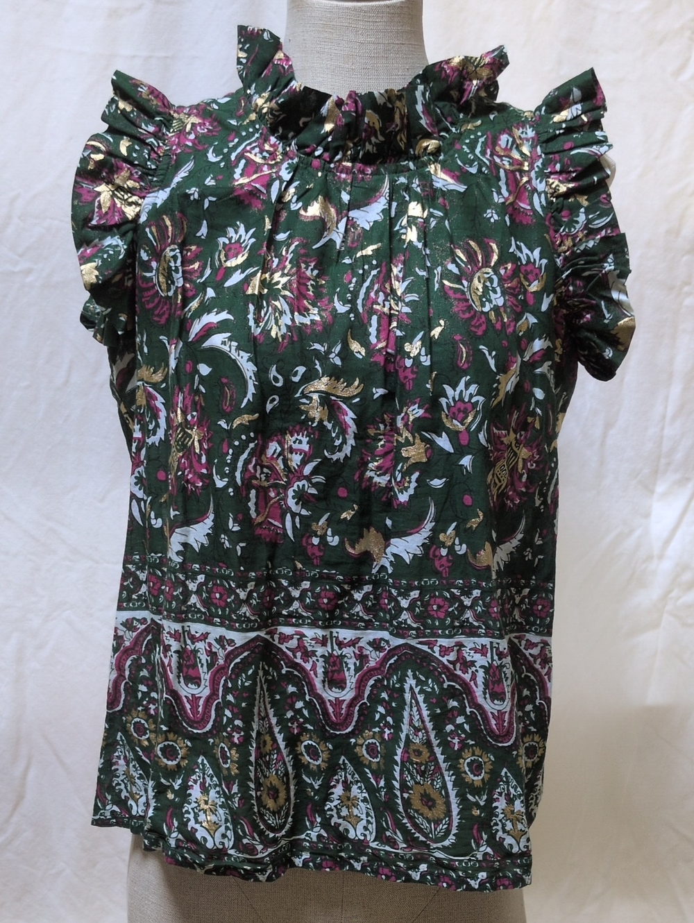 Jude Connally Ruffled Cap Sleeve  India Cotton Print Blouse